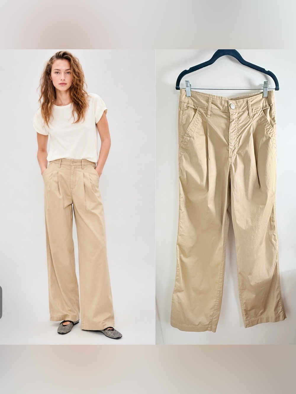 AMO Cory Twill Pant Wide-Leg Pleated Trousers